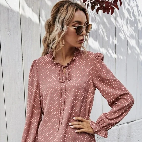 Dusty Rose All Over Dot Tie Dress Shirt - Picture 1 of 5